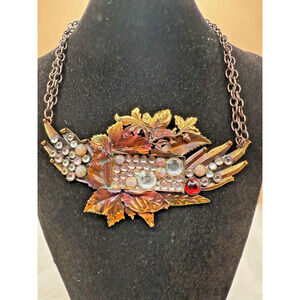 Vintage Alana from Italy Handcrafted Bronze, Gold & Rhinestone Deco Necklace